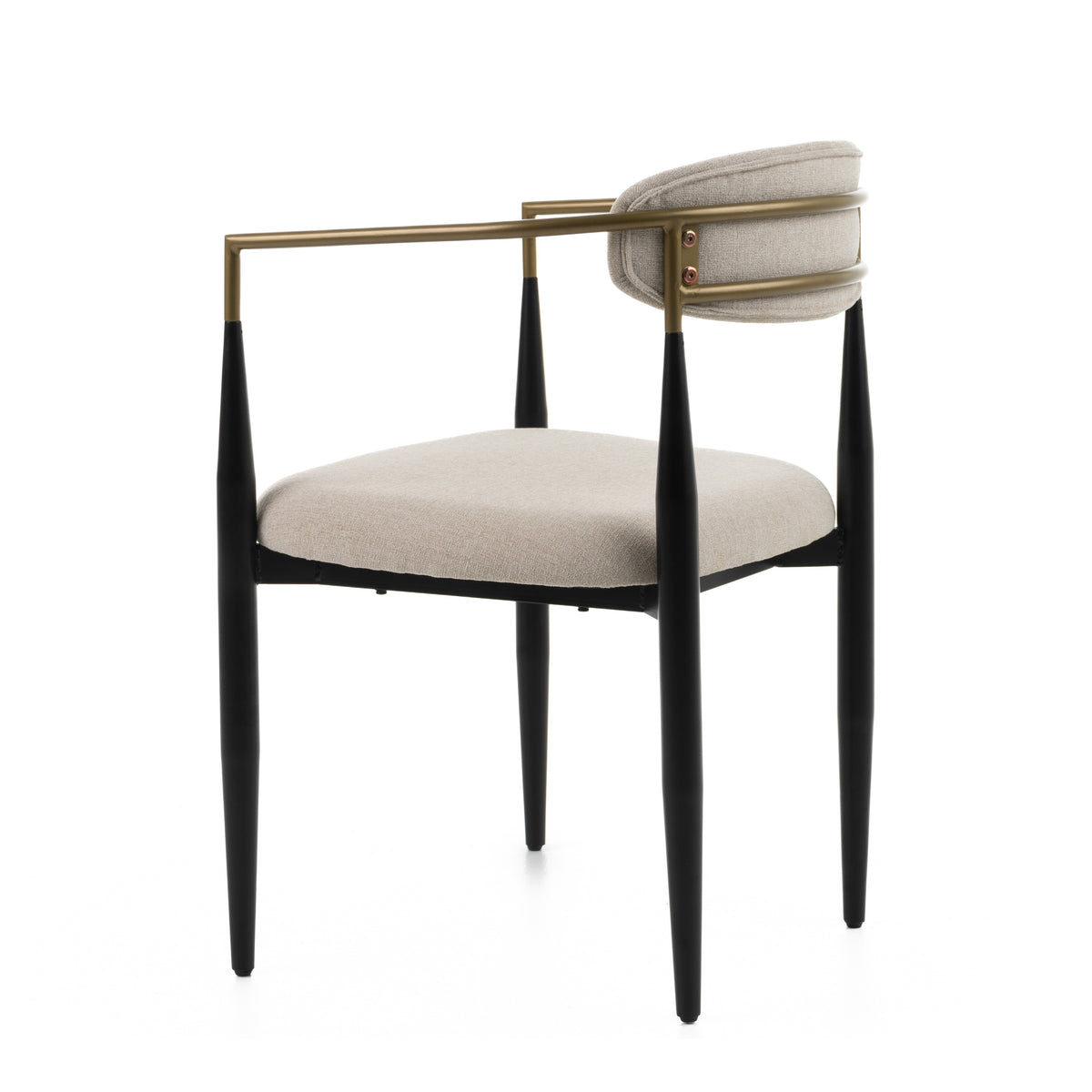 Buchtel - Mid-Century Modern Beige + Gold Arm + Black Dining Chair