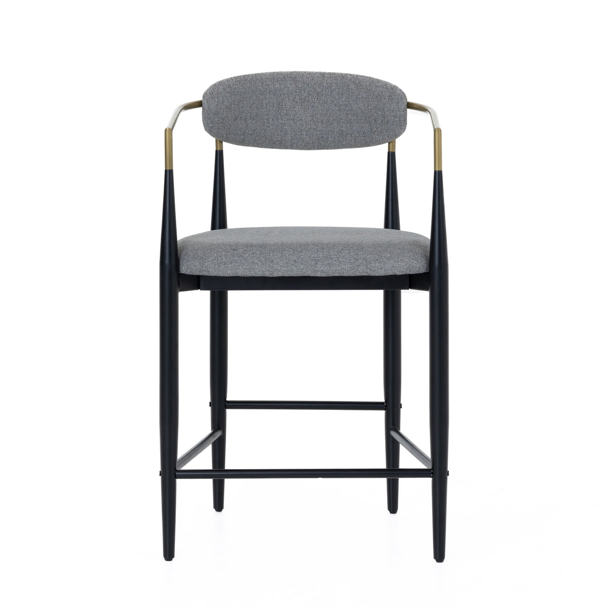 Buchtel - Mid-Century Modern Medium Grey + Gold Arm + Black Counter Chair
