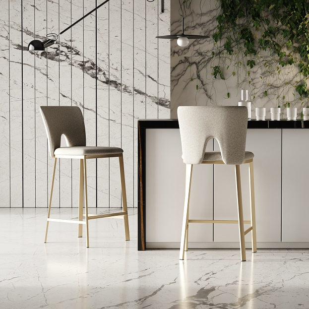 Burton - Contemporary Beige + Brass Counter Stool Set of Two