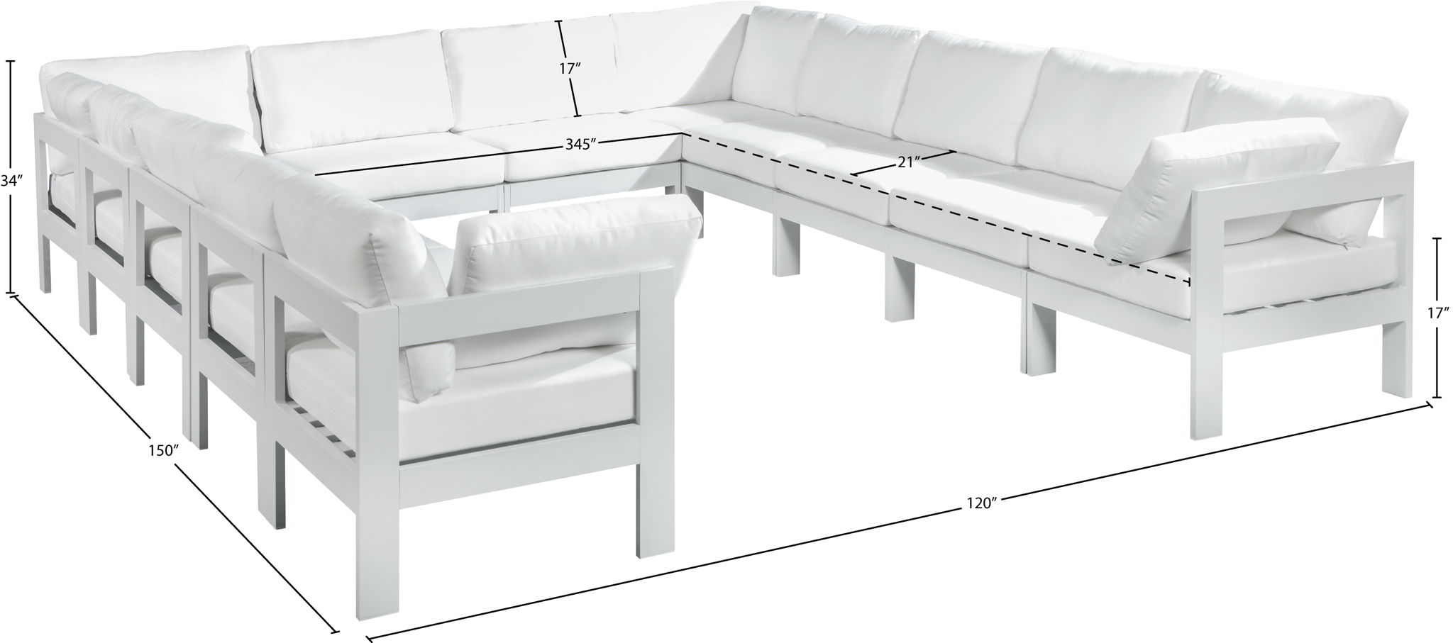 Nizuc - Outdoor Patio 12 Piece Modular Sectional With White Frame