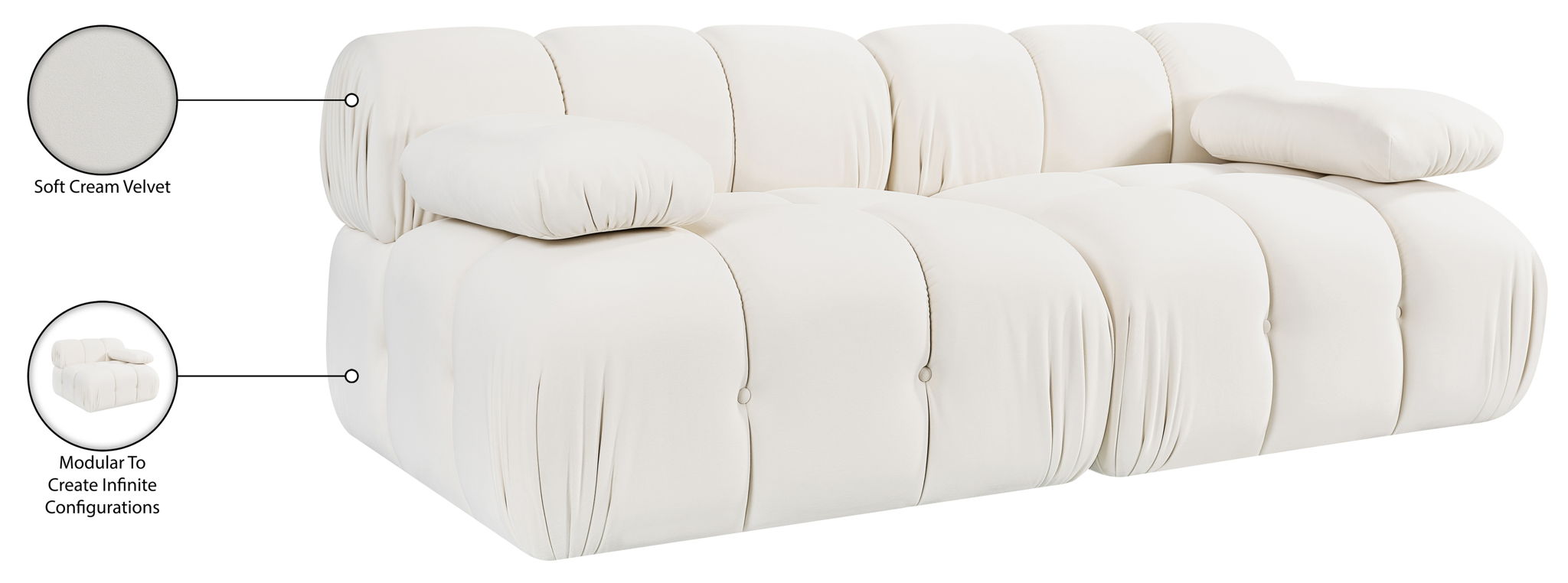 Orin - Velvet Performance Fabric Upholstered 2 Piece Modular Sofa
