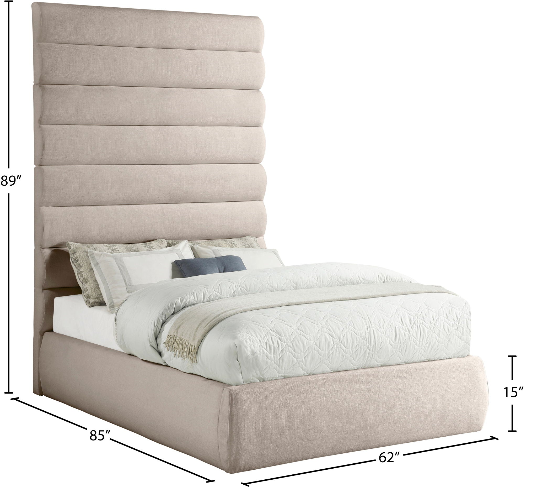 Adam - Linen Fabric Bed With 89" Headboard