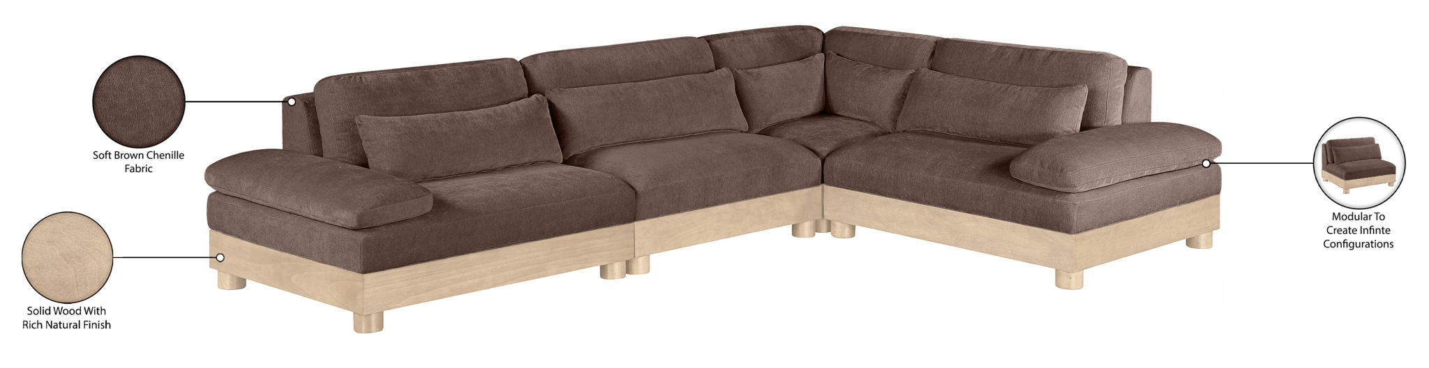 Turin - Chenille Fabric Upholstered Modular Sectional - Brown