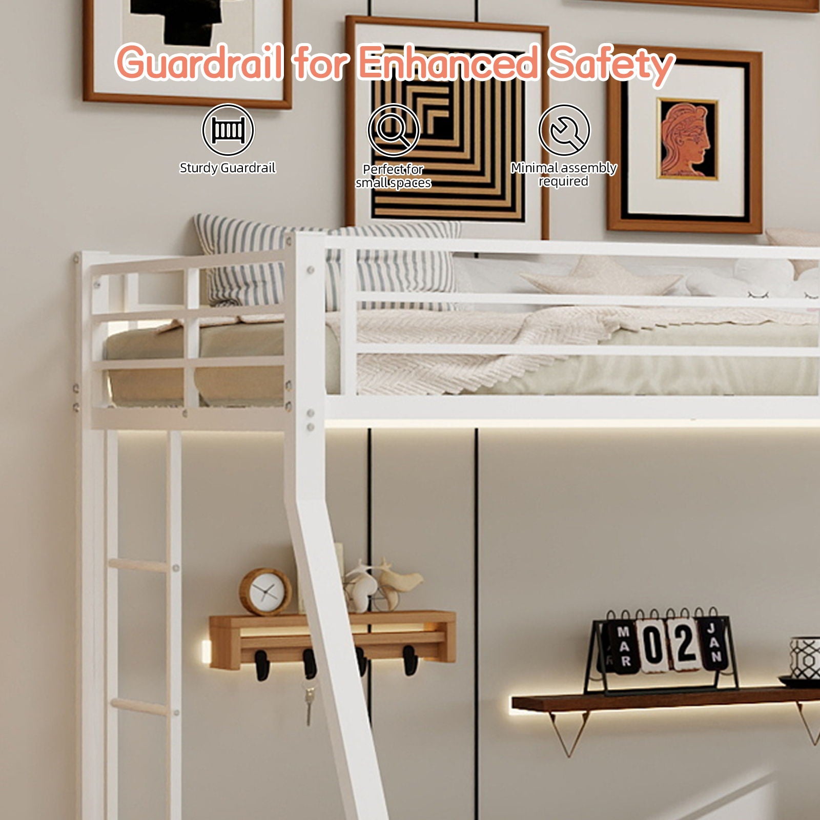 Bunk Bed For Kids, Convertible Frame With Ladders & Guardrail