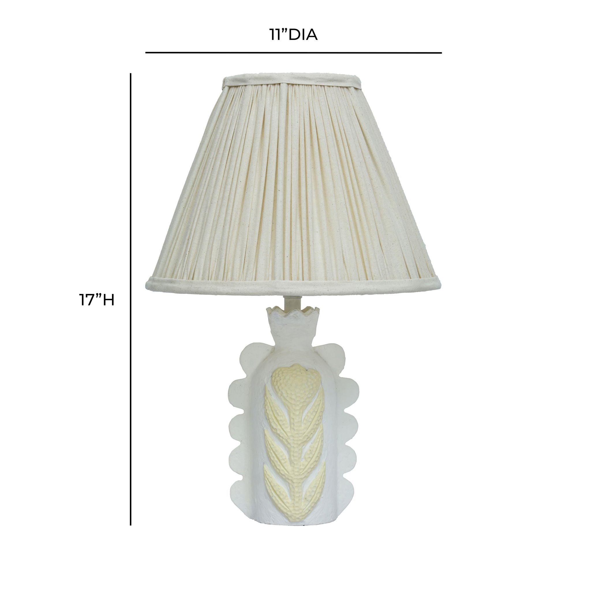 Edith - Scalloped Papier Mache Flower Pleated Table Lamp - Cream