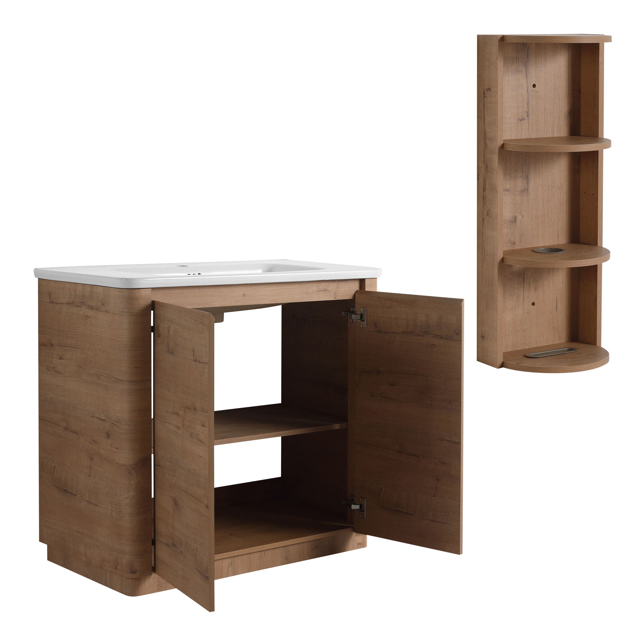 Freestanding Bathroom Vanity With Sink, 2 Soft Close Doors & Storage Rack