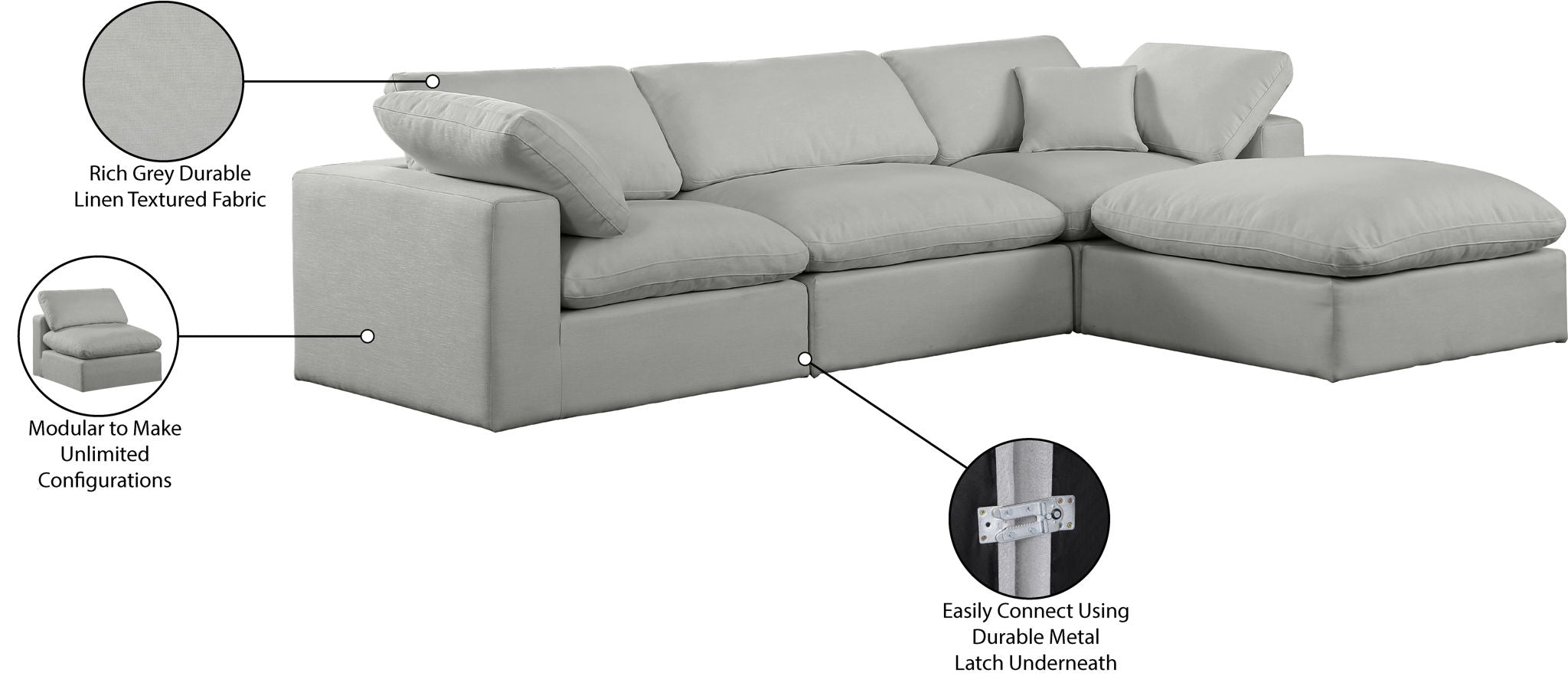 Comfy - 4 Piece Linen Fabric Modular Sectional With Chaise