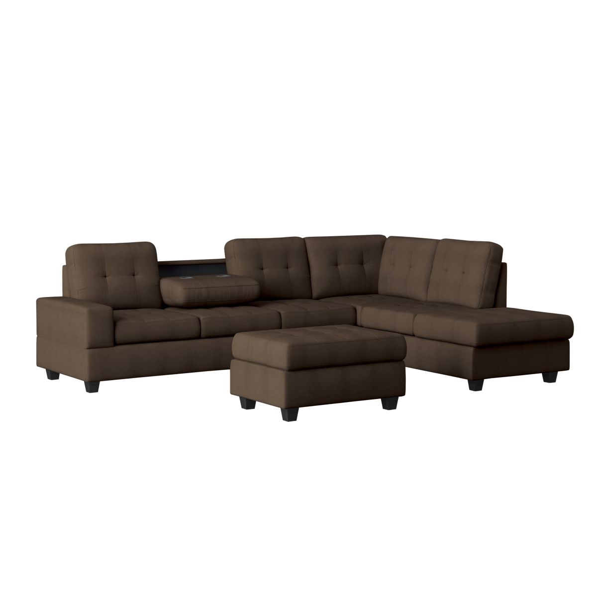Maston - 3 Piece Reversible Sectional With Drop-Down Cup Holders And Storage Ottoman