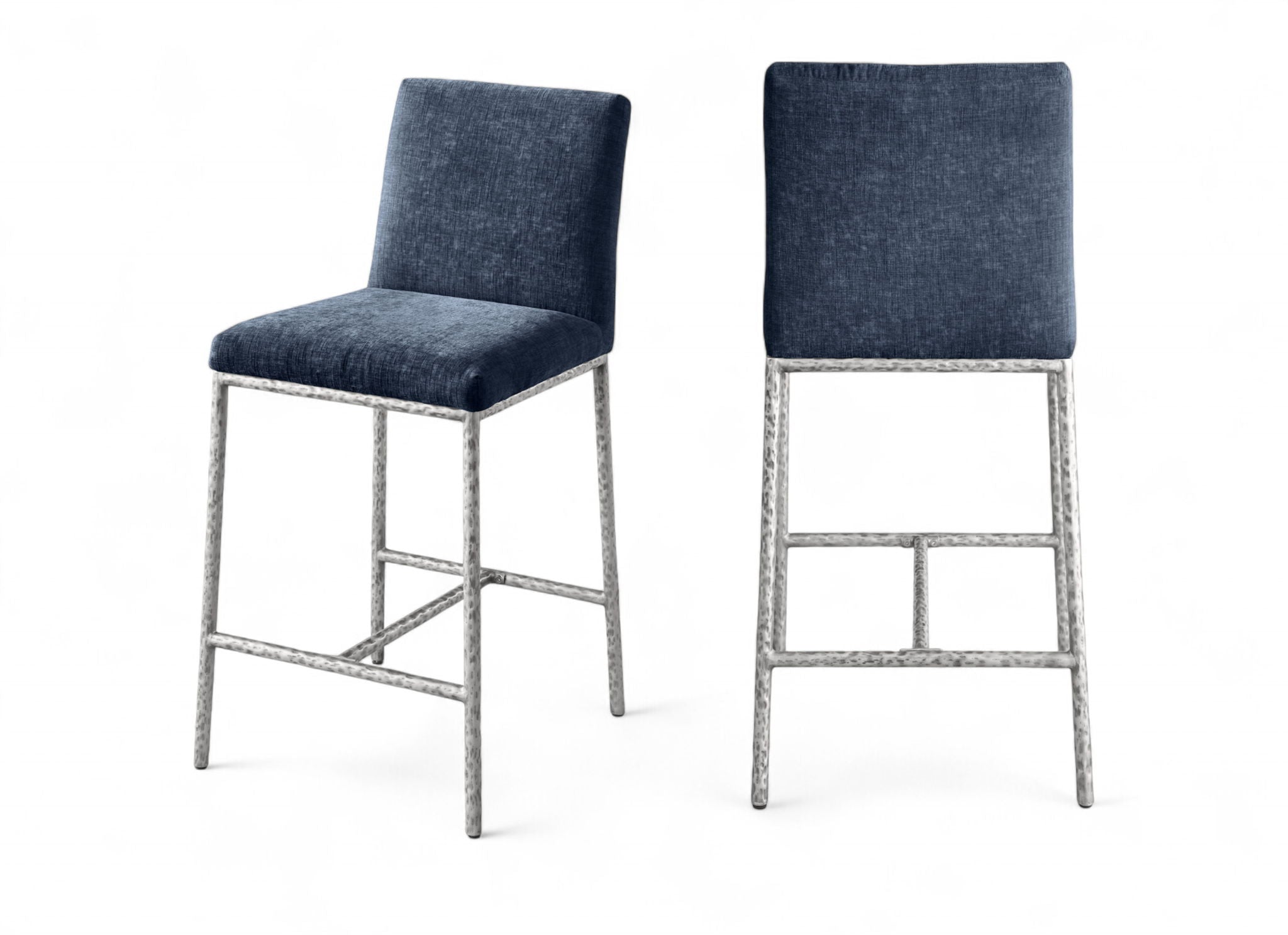 Reeves - Chenille Fabric Upholstered Counter Stool (Set of 2) - Silver Base