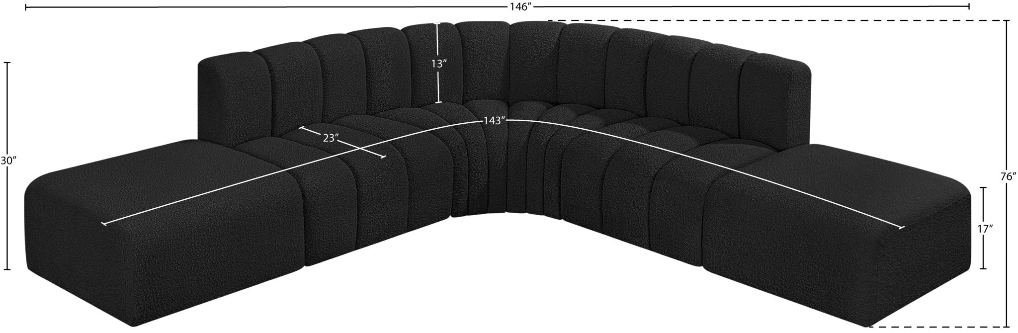 Arc - Boucle Fabric 6 Piece Corner Modular Sofa