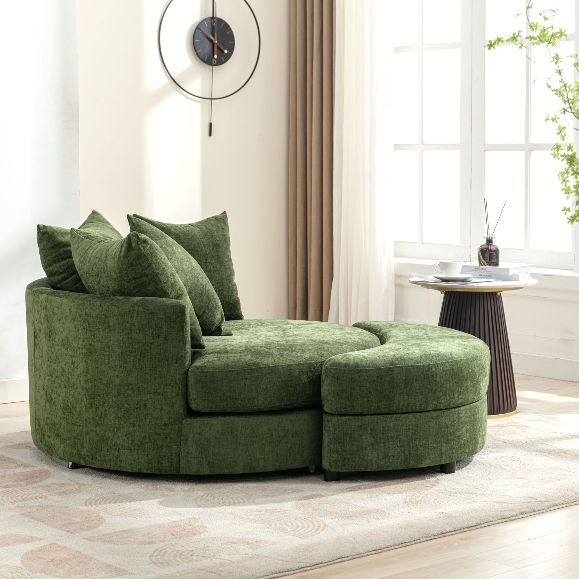 360° Swivel Accent Barrel Chair With Storage Ottoman & 4 Pillows, Modern Leisure Chair Round Accent For Living Room