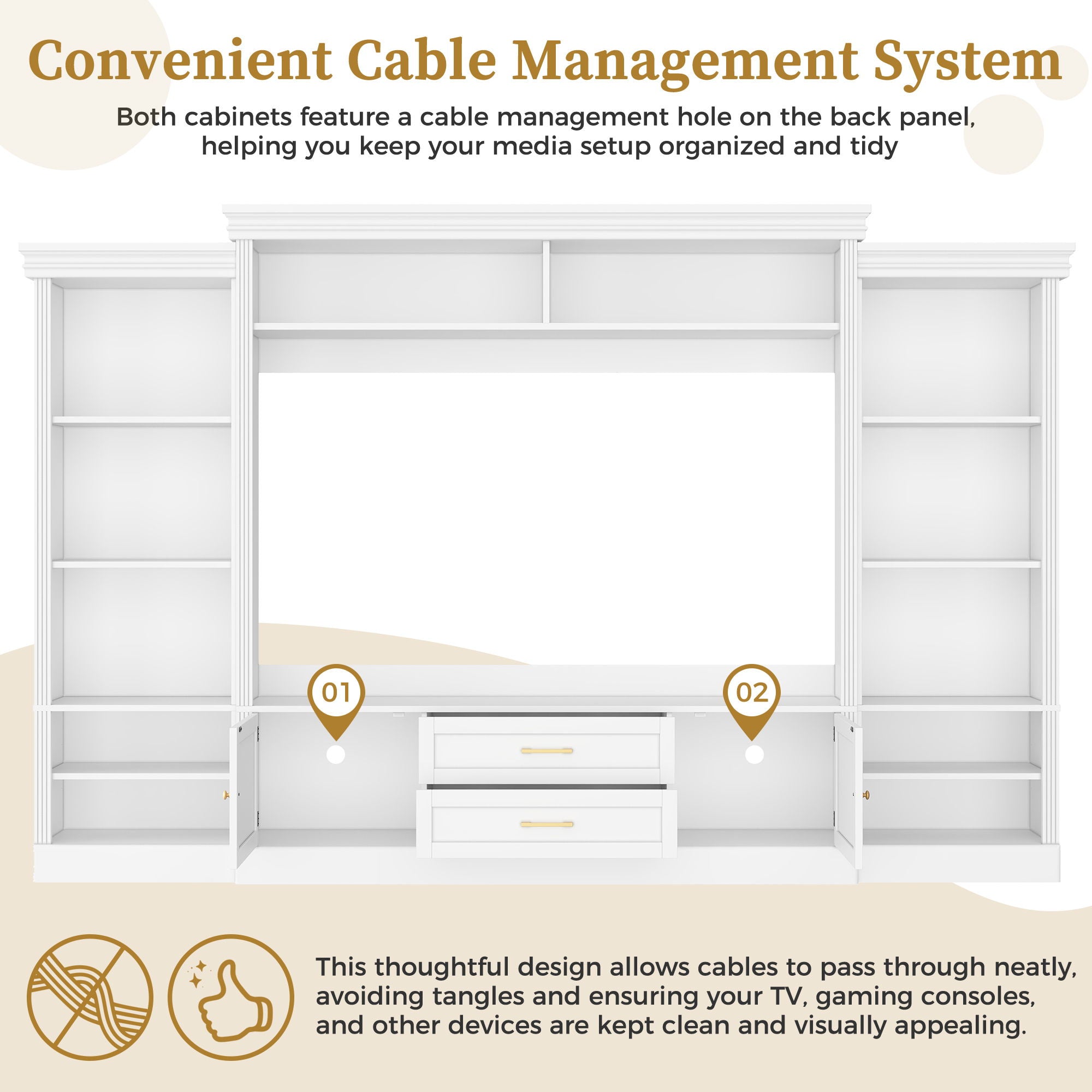 Elegant Entertainment Center Wall Unit With Bookshelves