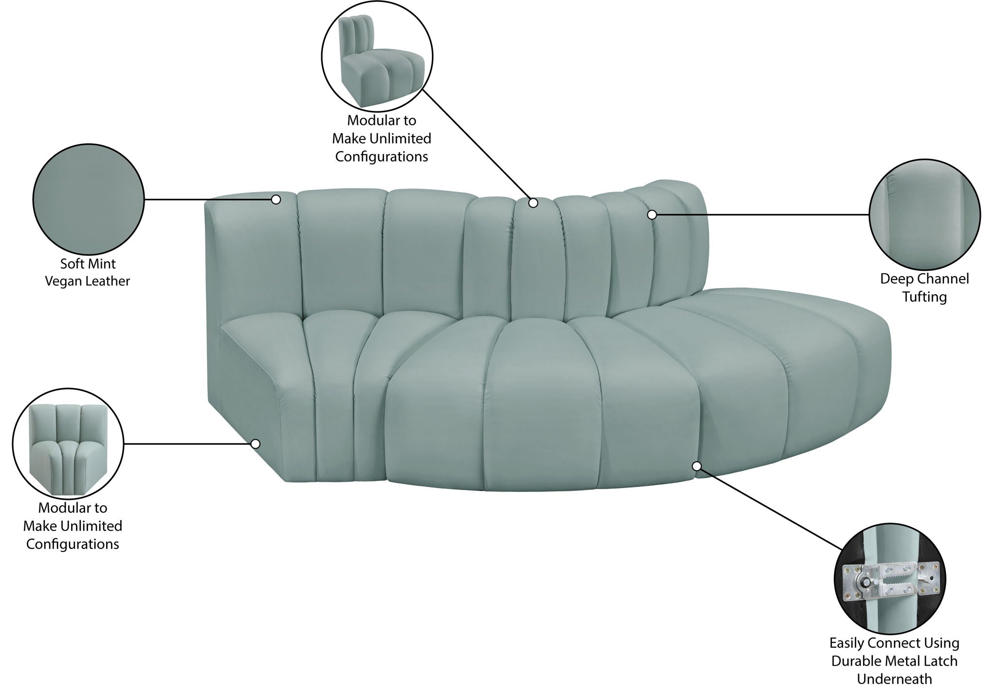 Arc - Faux Leather 3 Piece Modular Sofa