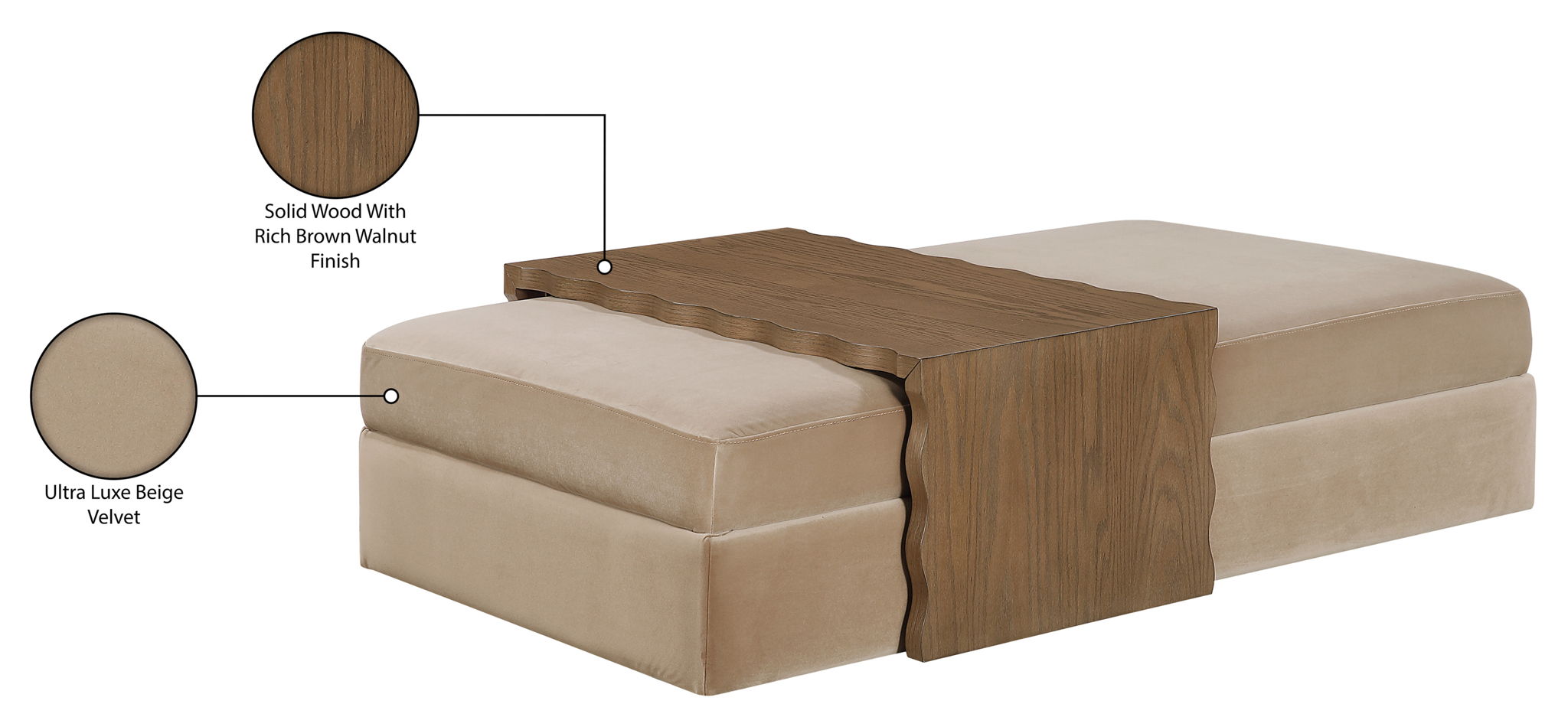 Woodra - Velvet Coffee Table/Ottoman