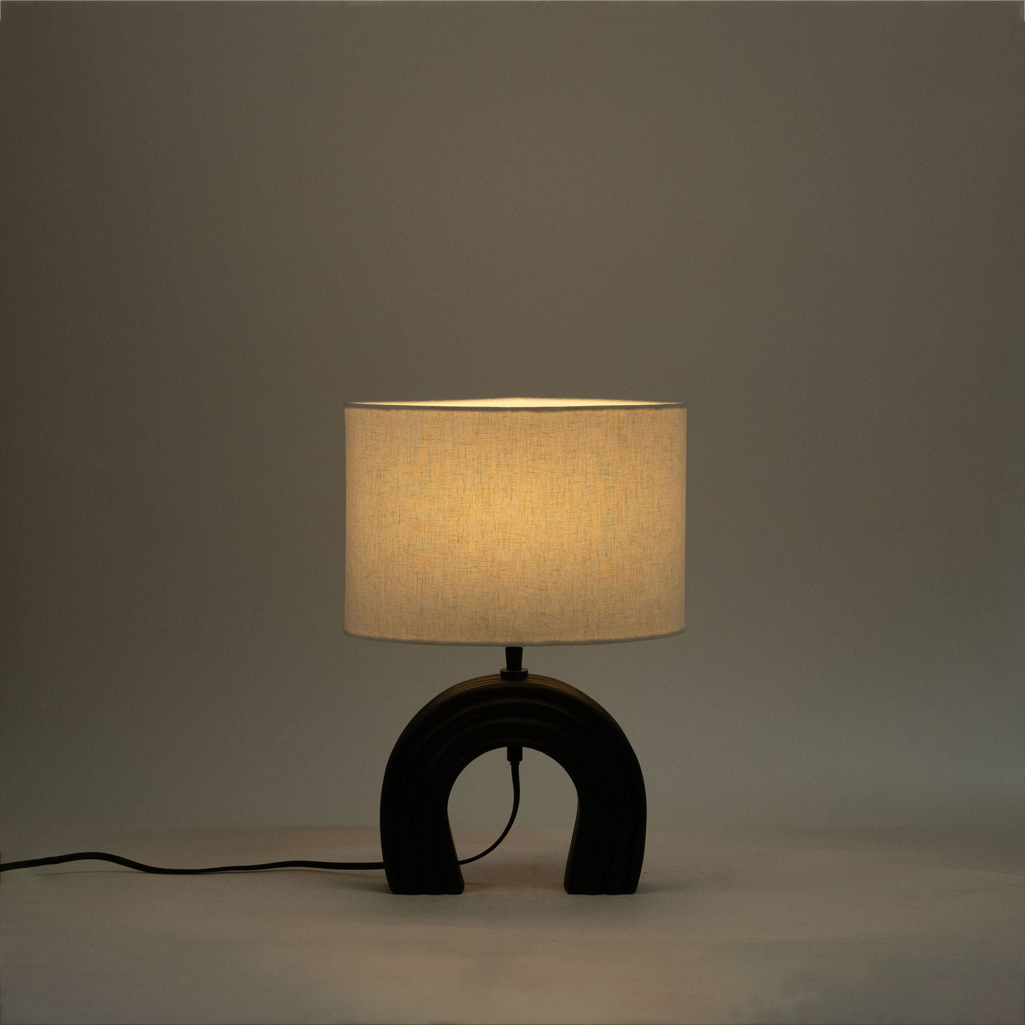 Lithos - Genuine Marble Base And Linen Textured Fabric Shade Table Lamp