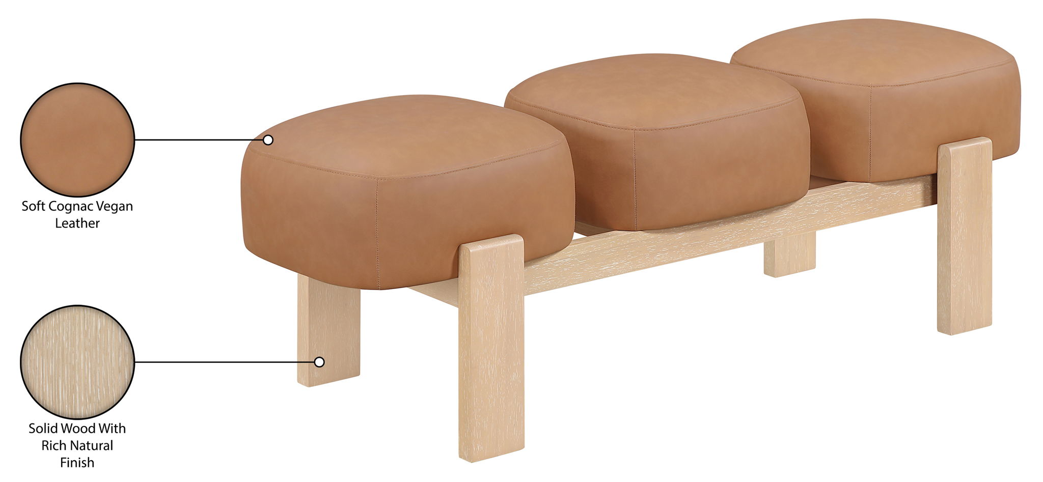 Woodcrest - Vegan Leather Upholstered Bench - Painted Natural Base