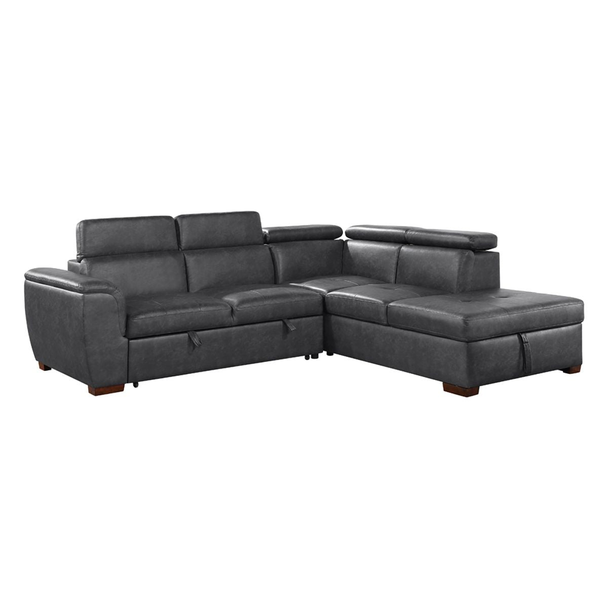 Barre - 2 Piece Sectional With Pull-Out Bed And Right Chaise With Hidden Storage, Adjustable Headrests - Gray