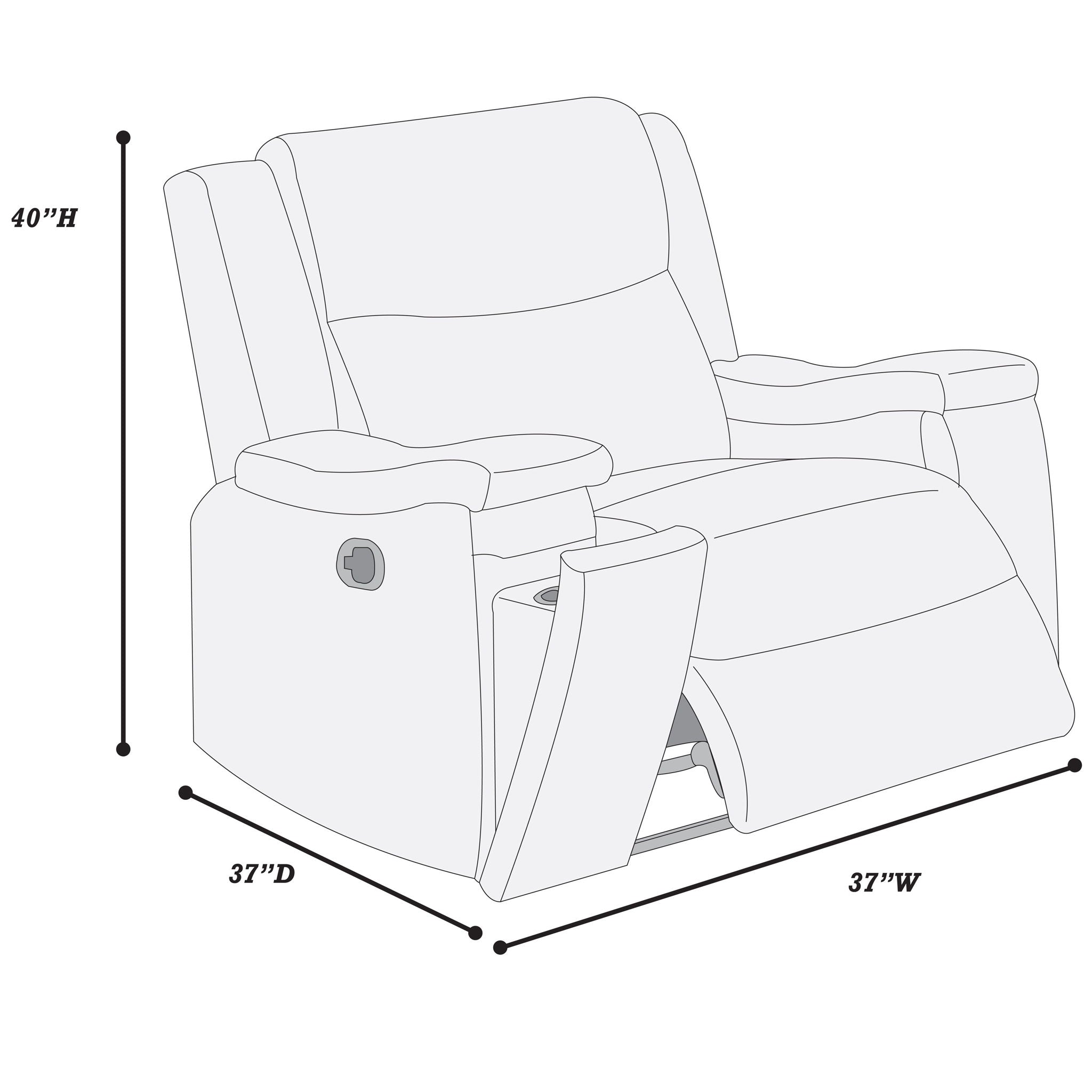 1 Piece Manual Recliner With Padded Seat And Backrest, Square Arms For Living Room - Walnut