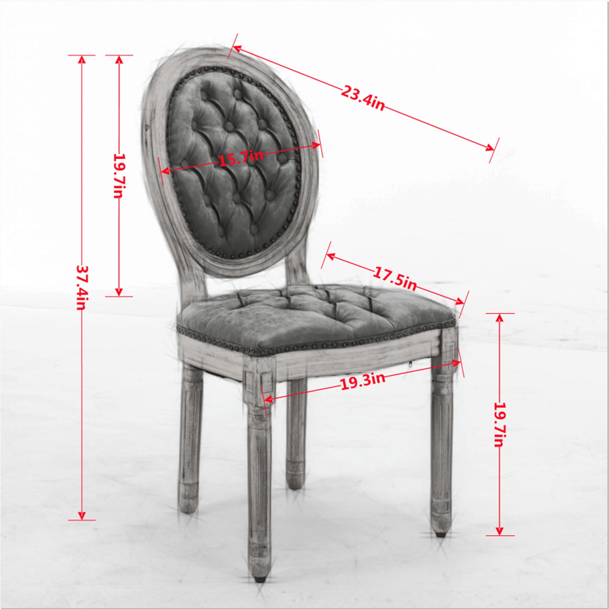 French Style Solid Wood Frame Antique Painting, Hand-Pulled Buckle Decoration Artificial Dining Chair With Nailhead Trim, Wood Legs