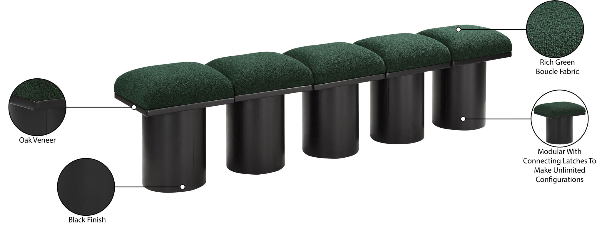 Pavilion - 5 Piece Modular Bench With Black Base