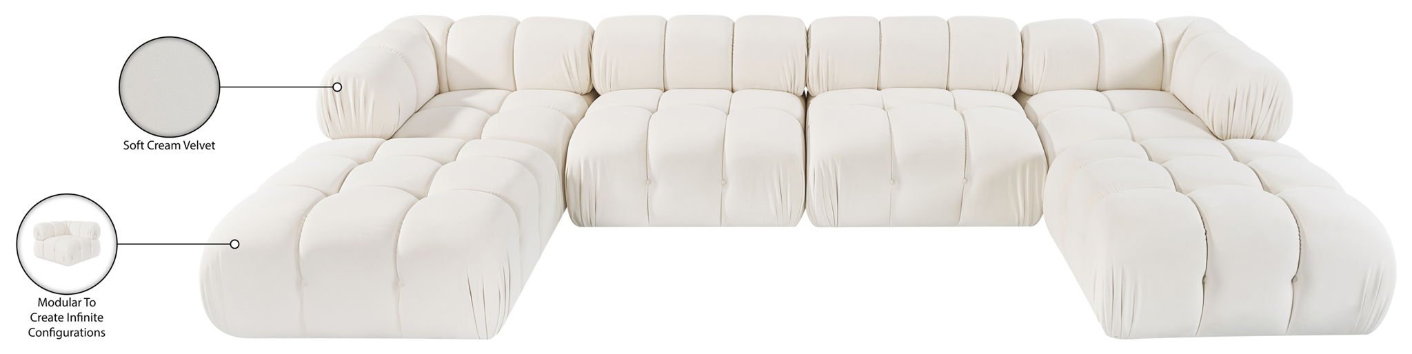 Orin - Velvet 6 Piece Modular Double Chaise Sectional