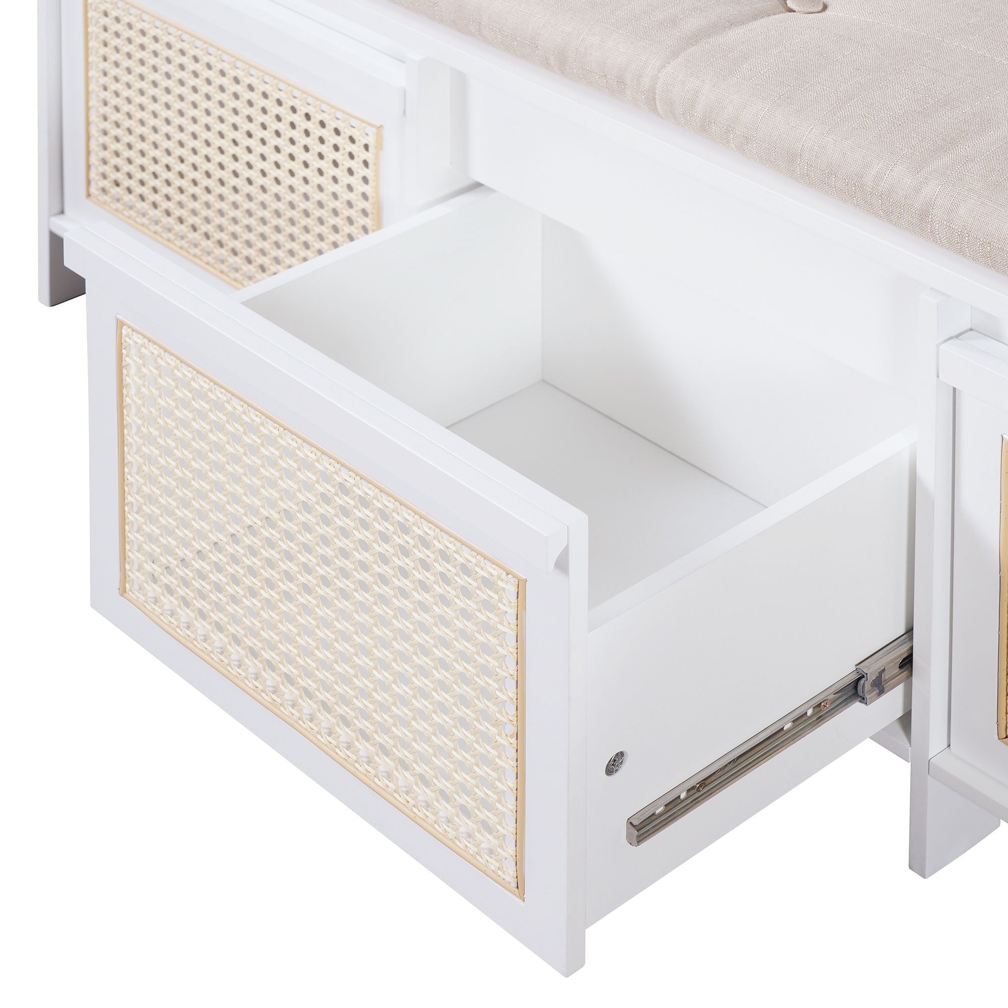 Entryway Shoe Bench With Drawers & Button Tufted Cushion