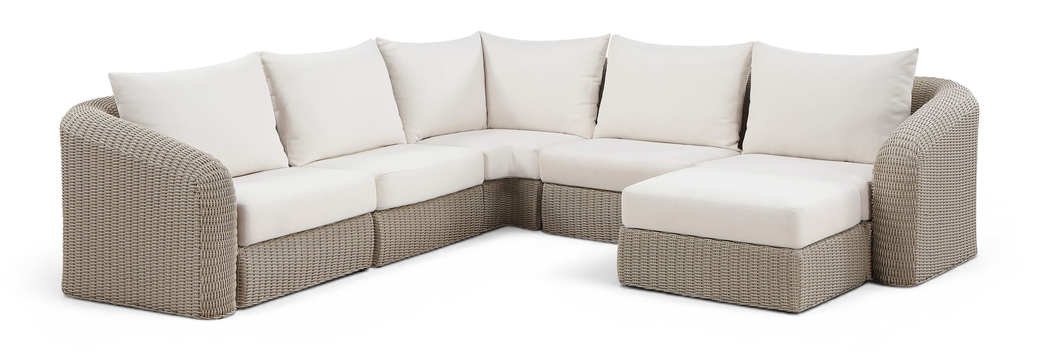 Seacrest - Olefin Water Resistant Fabric And Wicker 6 Piece Outdoor Patio Modular Sectional