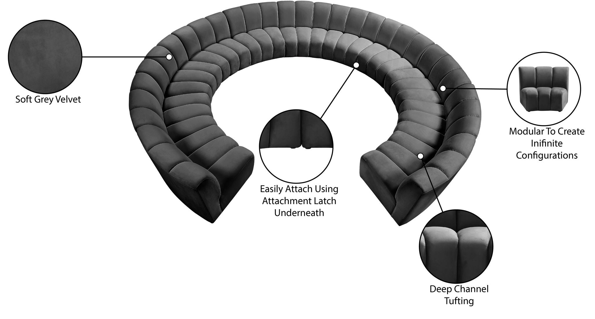 Infinity - 11 Piece Velvet Modular Sectional