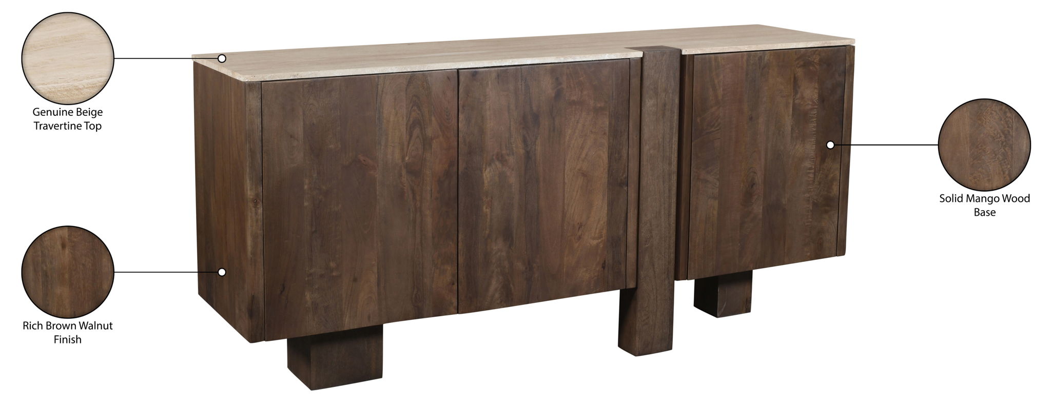 Pietra - Travertine And Mango Wood Sideboard / Buffet - Brown / Beige