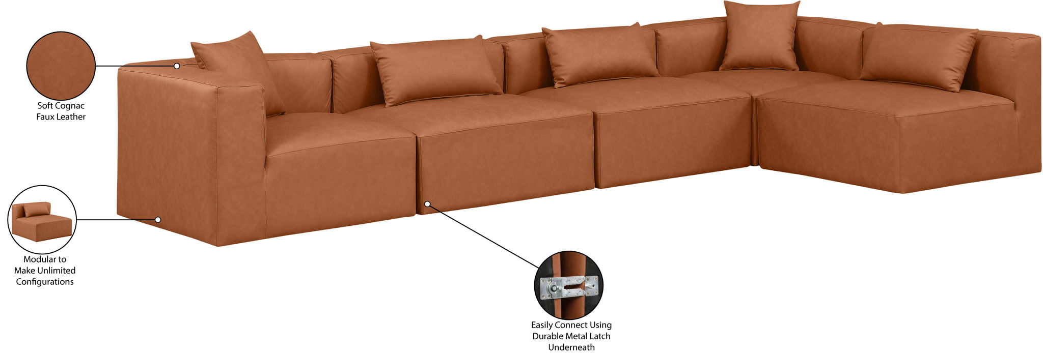 Cube - 5 Piece Modular Sectional - Cognac