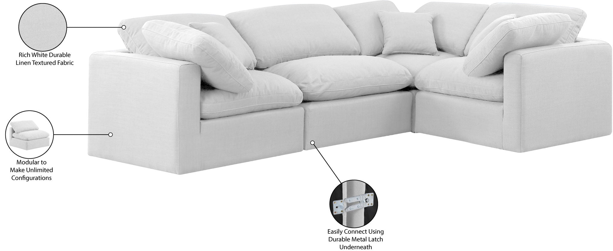 Indulge - Linen 4 Piece Modular Corner Sectional - White