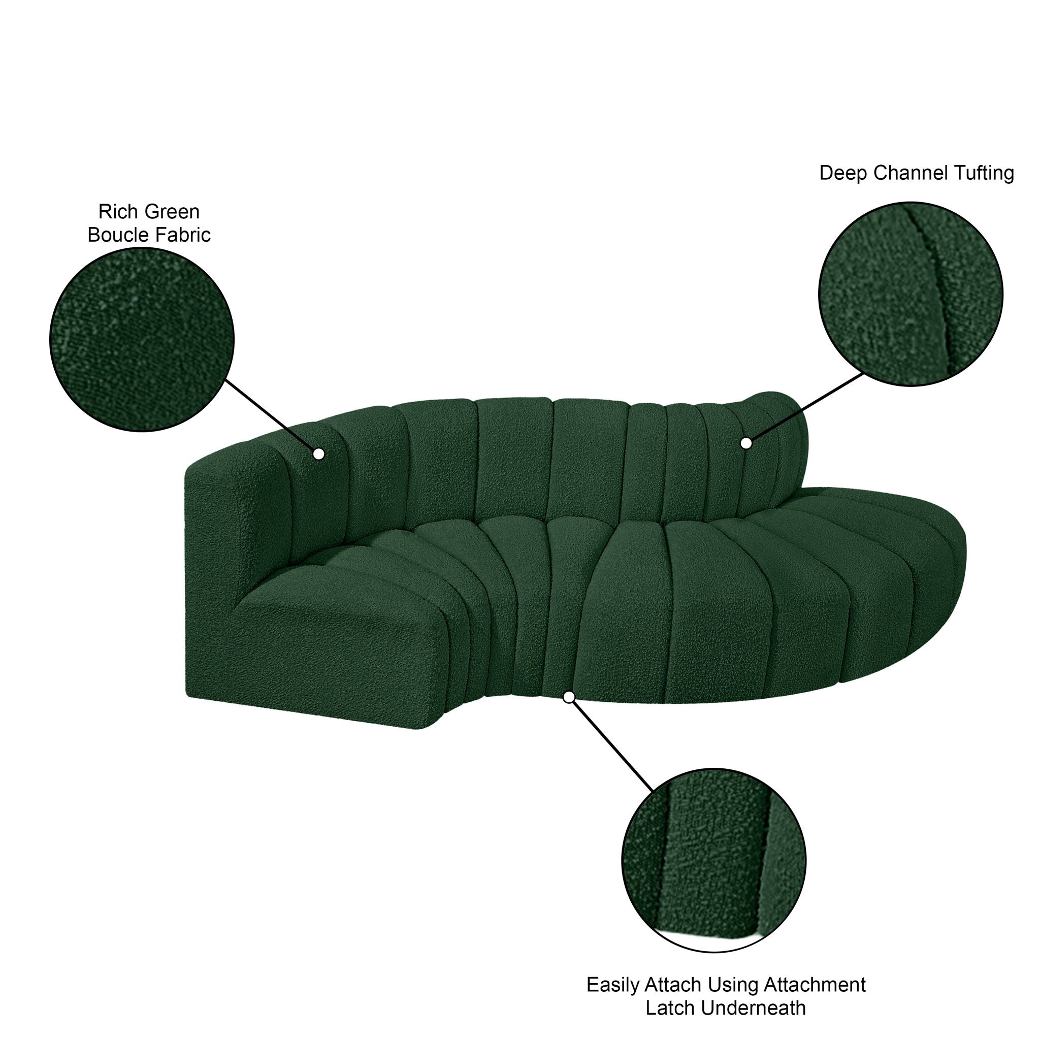 Arc - Boucle Fabric 4 Piece L-Shaped Modular Sofa