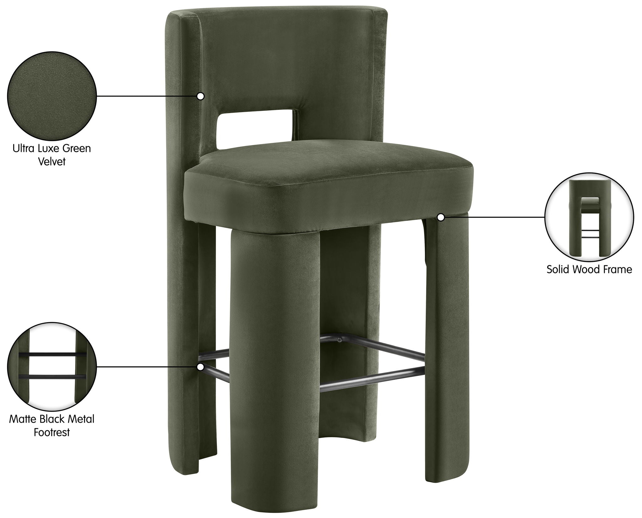 Zuno - Velvet Performance Fabric Upholstered Bar Stool (Set of 2)