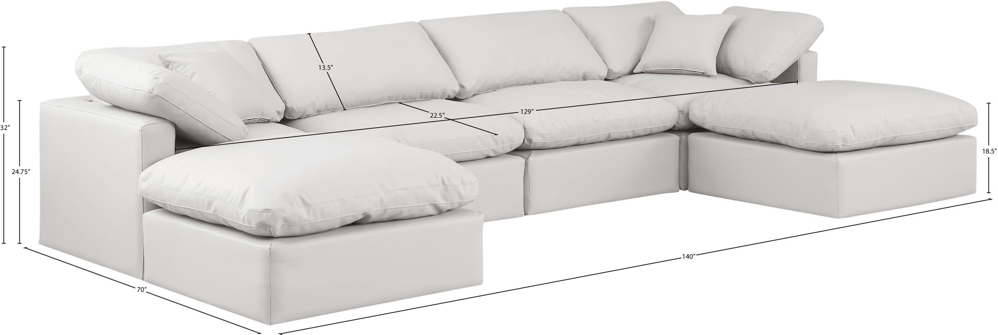Indulge - Faux Leather 6 Piece Modular Double Chaise Sectional