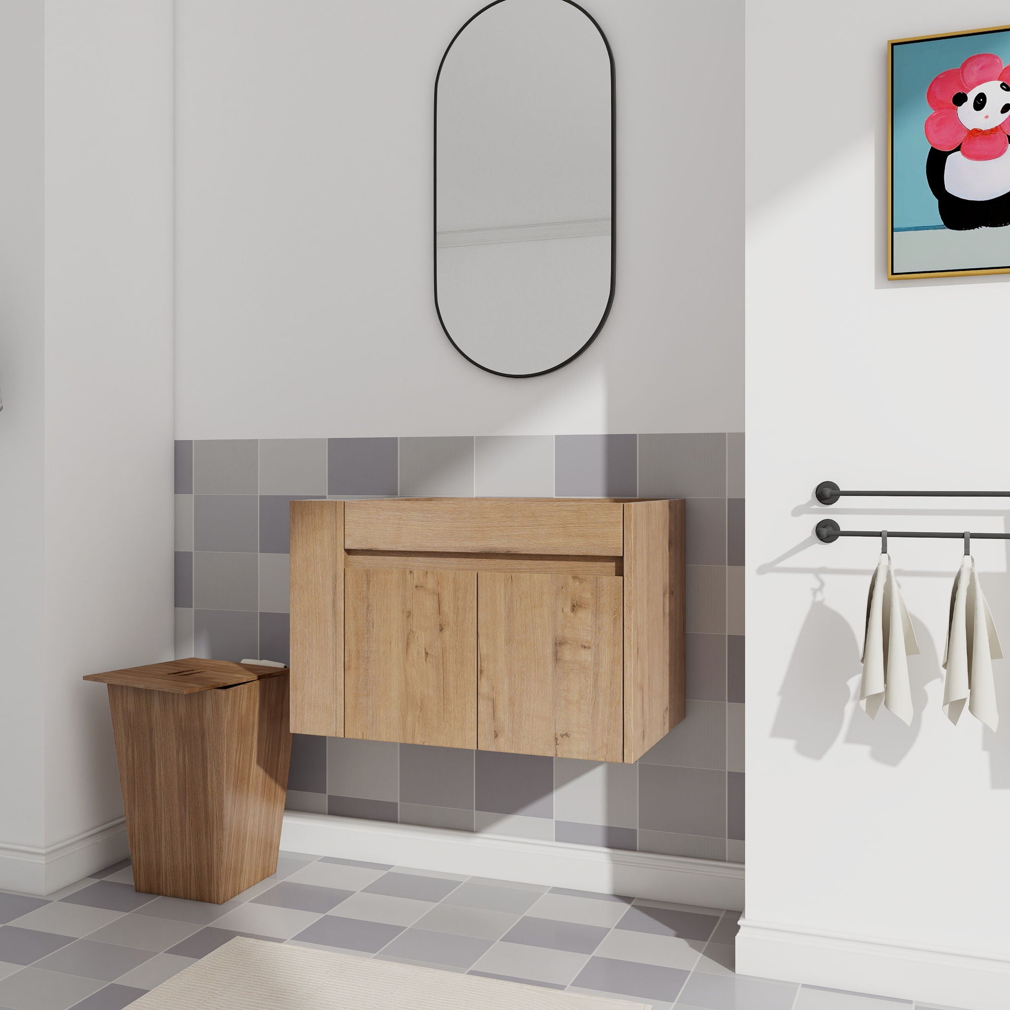Wall Mounted Bathroom Vanity With Open Shelf, 29" Size (Vanity Only) - Imitative Oak