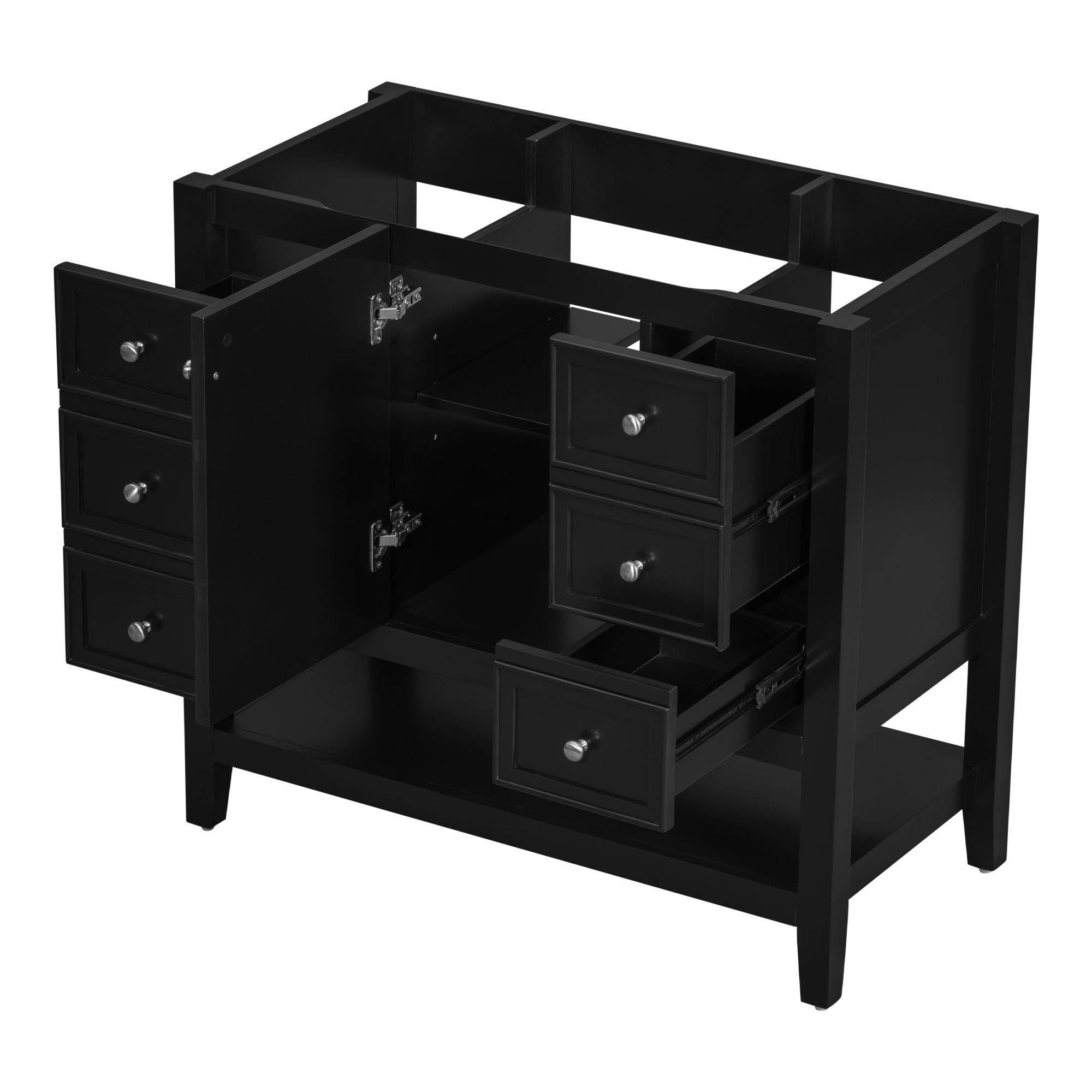 36" Bathroom Vanity Base With 2 Cabinet And 3 Drawers - Black