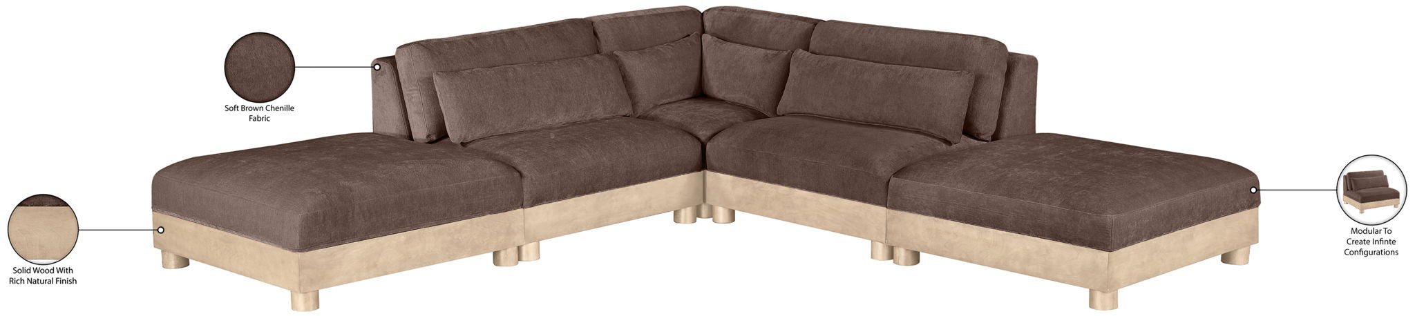 Turin - Chenille Fabric Upholstered Modular Sectional - Brown