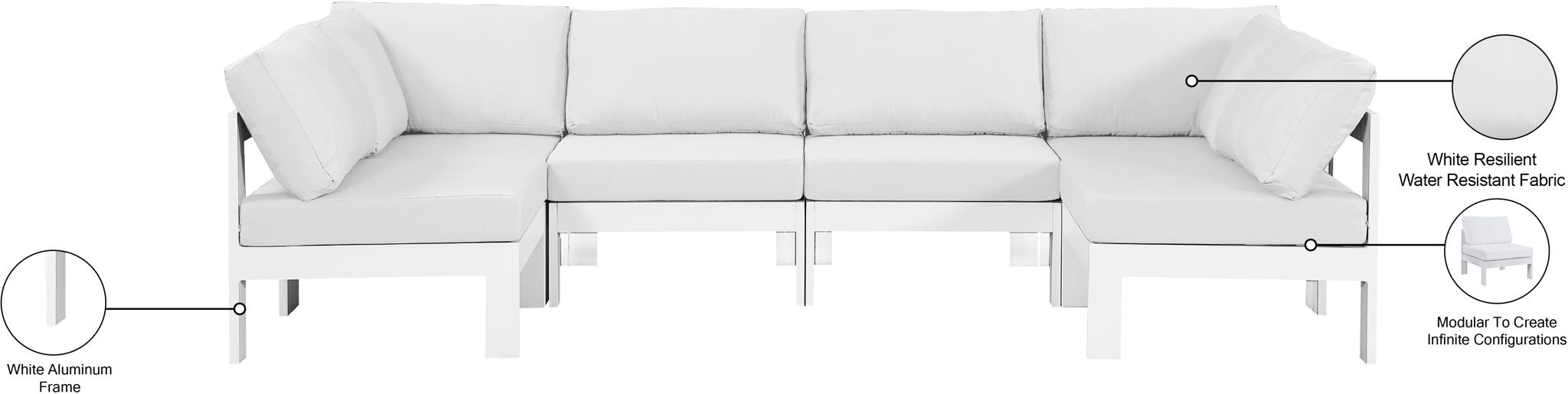 Nizuc - Outdoor Patio 6 Piece Modular Sectional With White Frame