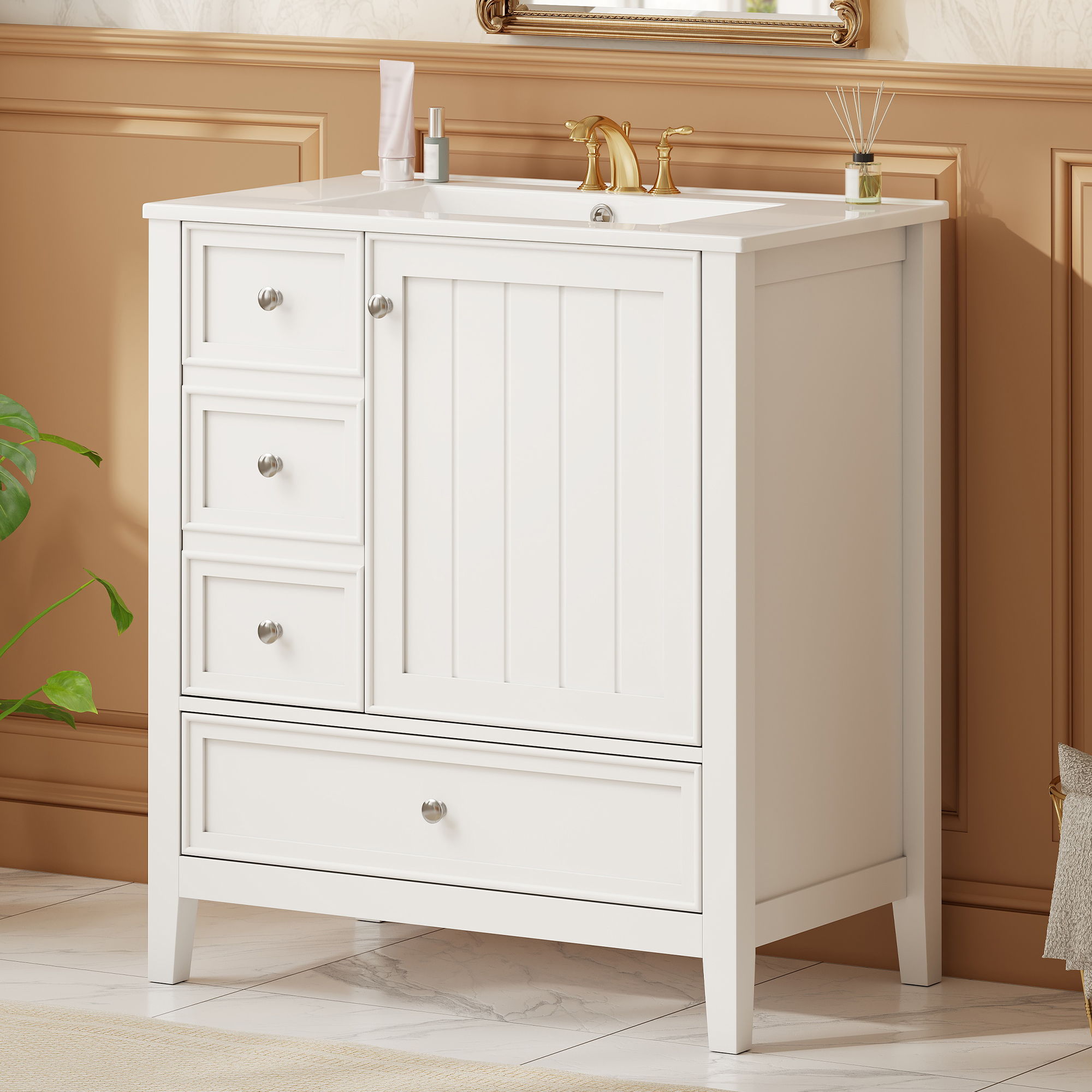 Modern Bathroom Vanity With Sink, 1 Cabinet & 3 Drawers