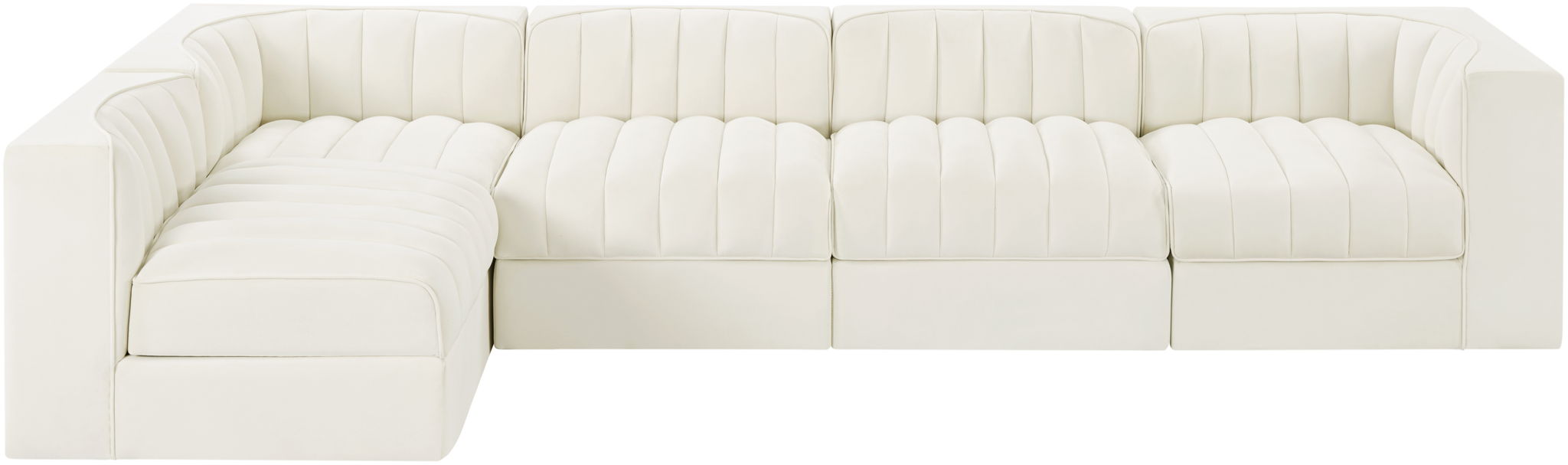Rummi - Velvet Performance Fabric Upholstered 5 Piece Modular Sectional, L-Shaped (Right)