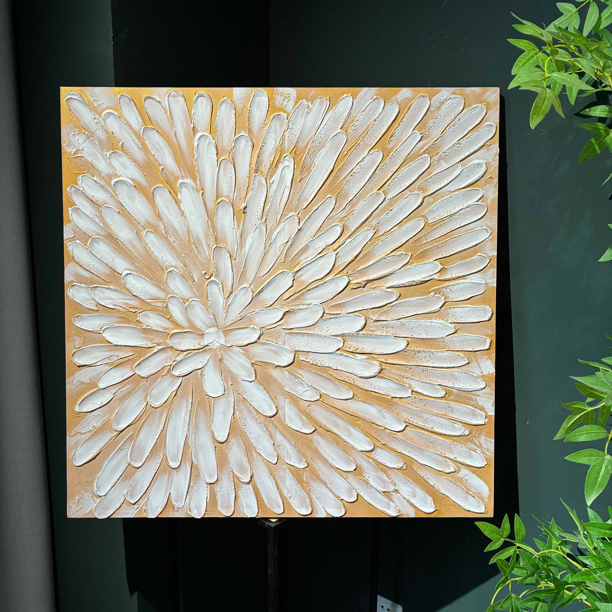 Textured Floral Canvas Wall Art, Hand Painted Thick Impasto Flower Painting (Set of 2) - Antique White