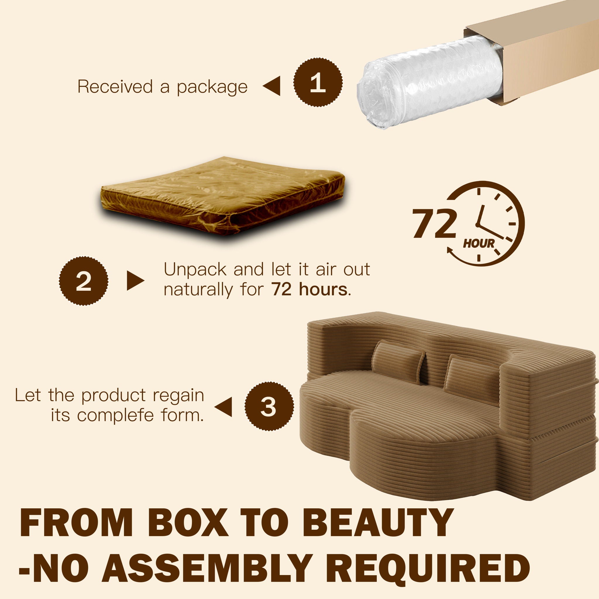 Modern Floor Sofa With 2 Pillows, Convertible Twin Size Folding Mattress For Living Room