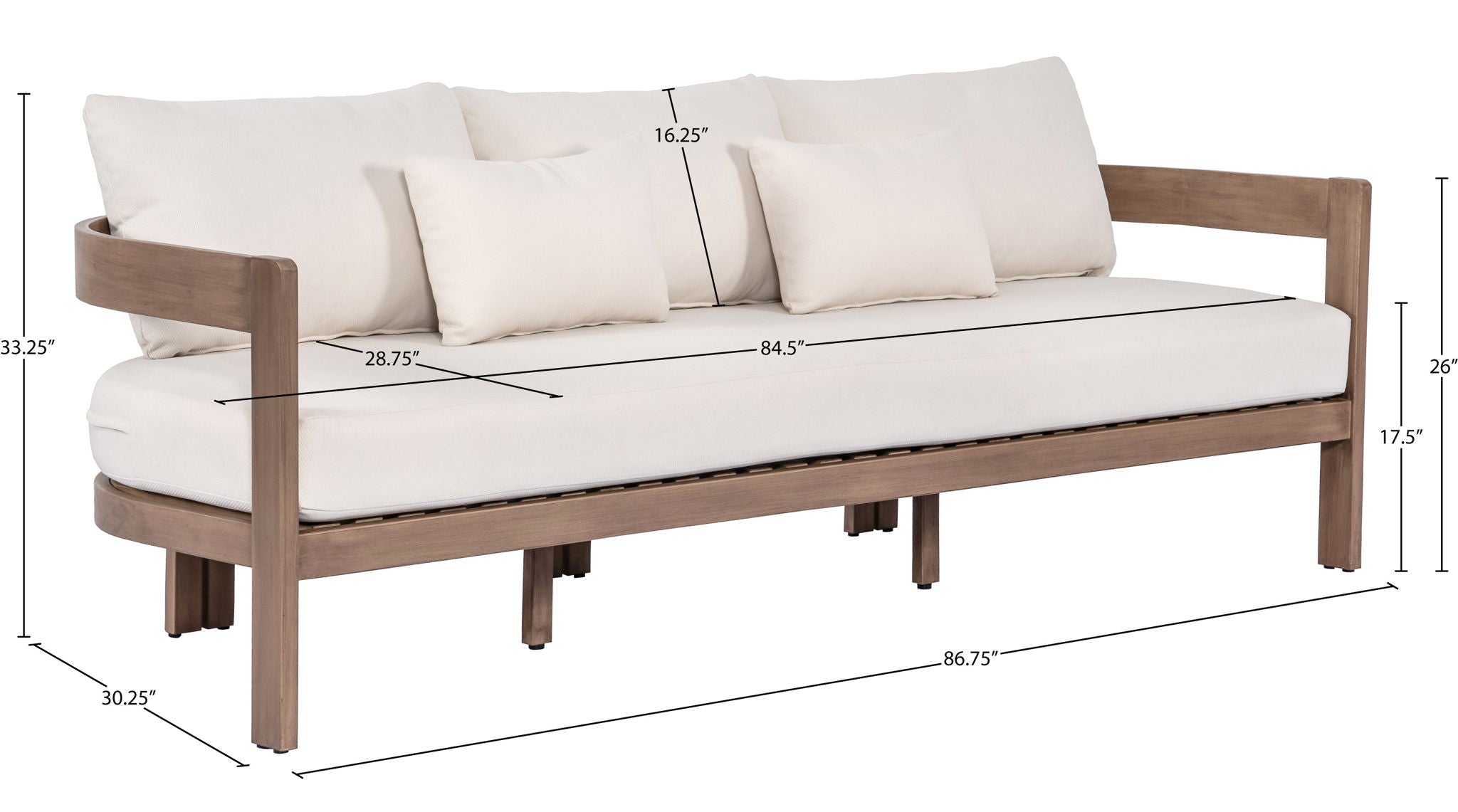 Newport - Water Resistant Fabric 86.75" Upholstered Outdoor Patio Sofa