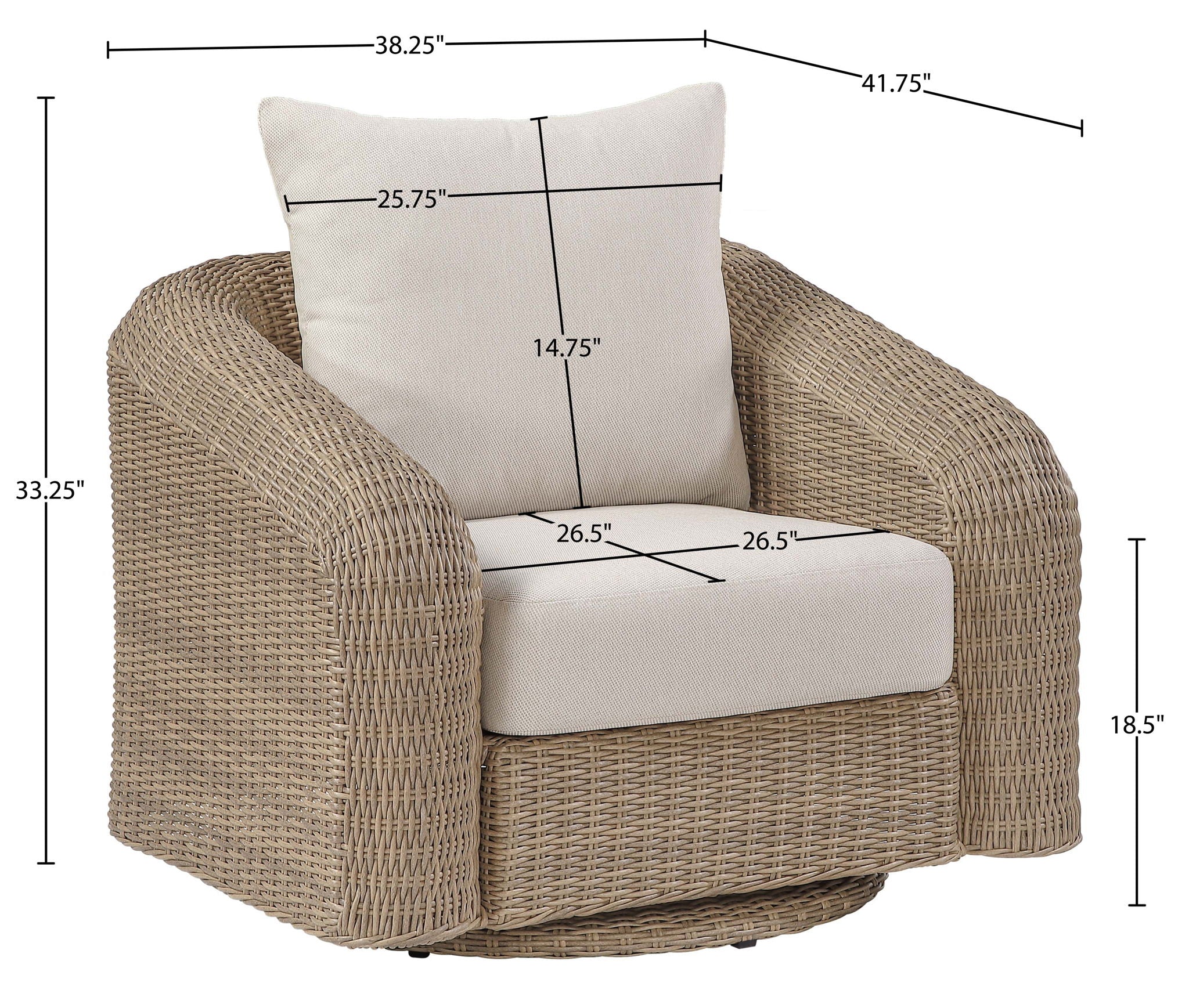 Seacrest - Olefin Water Resistant Fabric And Wicker Outdoor Patio Swivel Chair