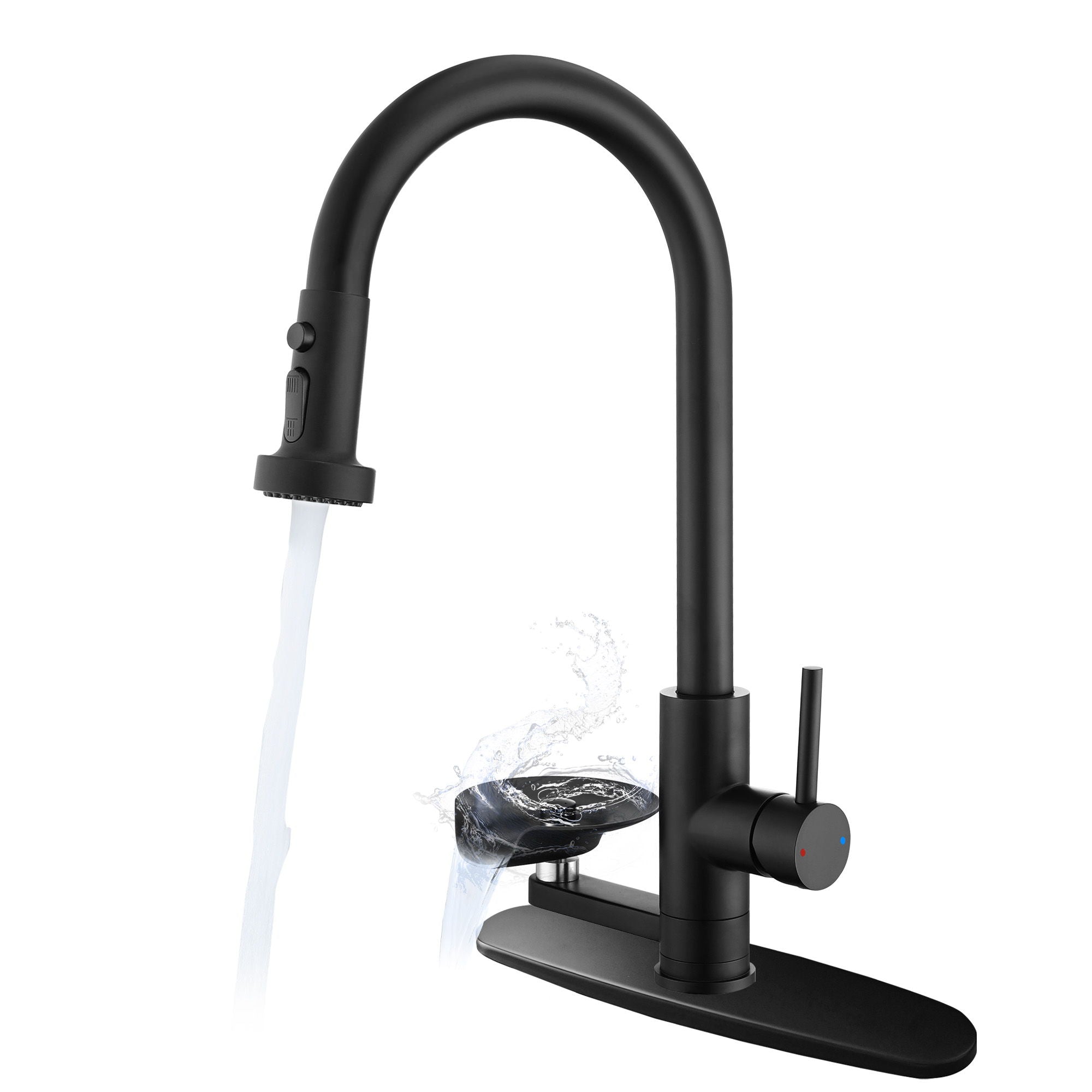 3 In 1 Kitchen Faucet With Press Type Glass Rinser, High Arc Pull Down Sprayer