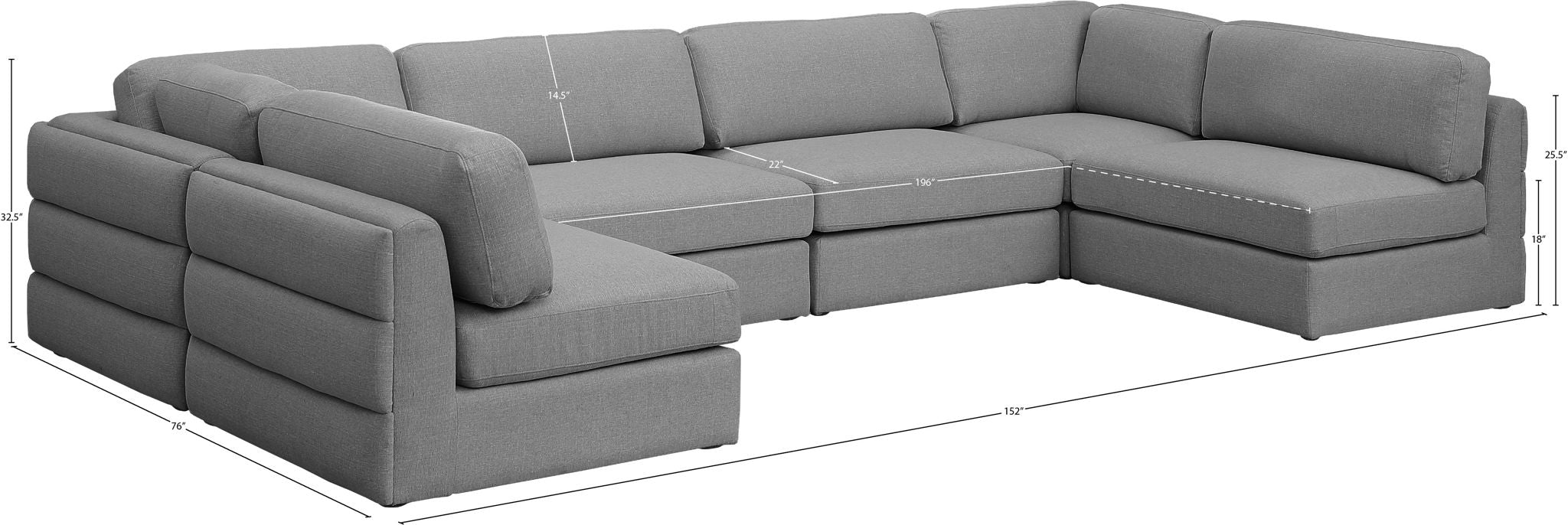 Beckham - 6 Piece Modular U-Shaped Armless Sectional