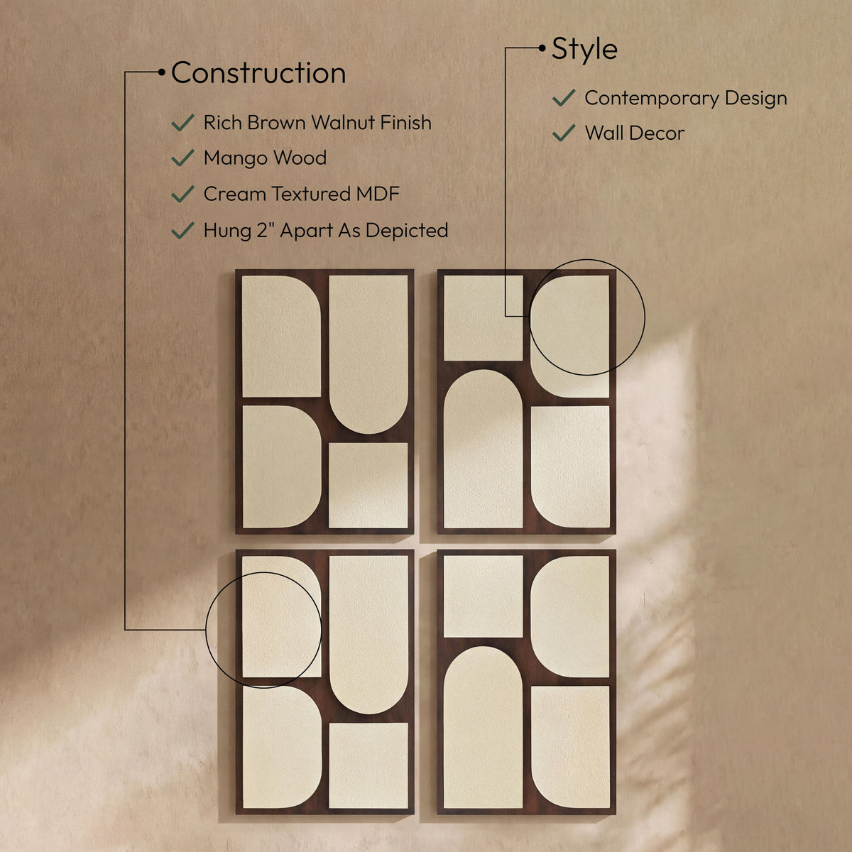 Icon - Mango Wood 4 Piece Wall Art