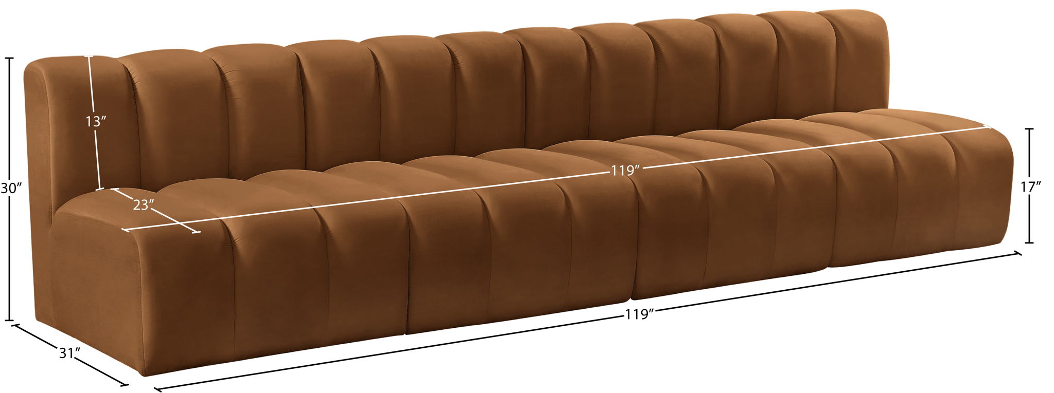 Arc - Velvet 4 Pieces Modular Sofa - Saddle