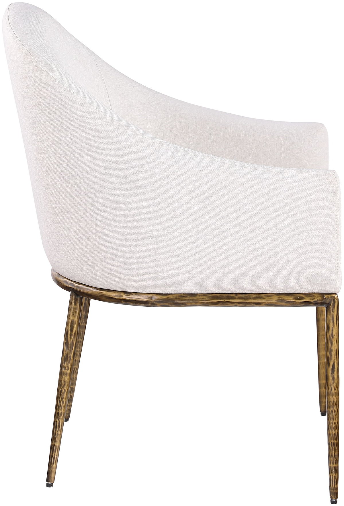 Ferro - Linen Textured Performance Fabric Upholstered Dining Arm Chair - Cream / Brushed Gold