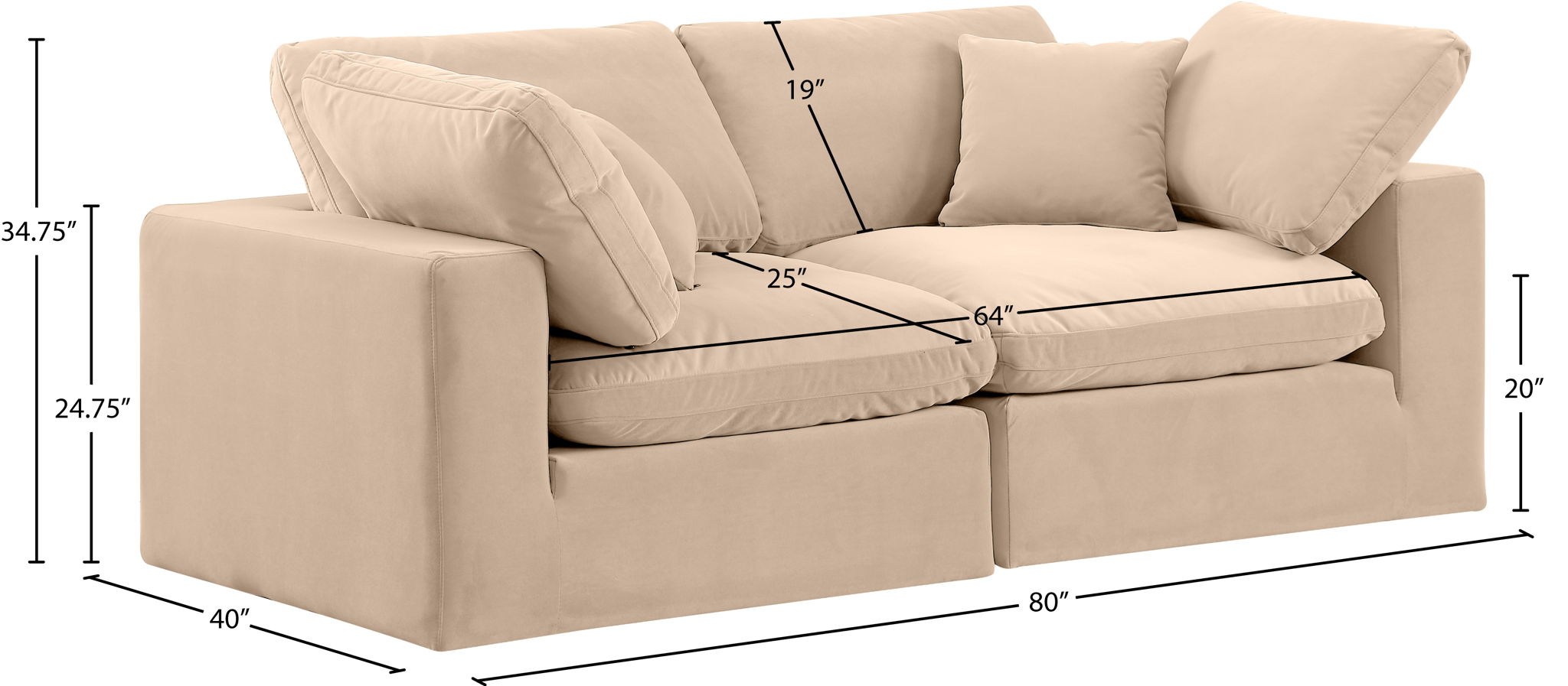 Comfy - Velvet Modular Sofa 2 Seats